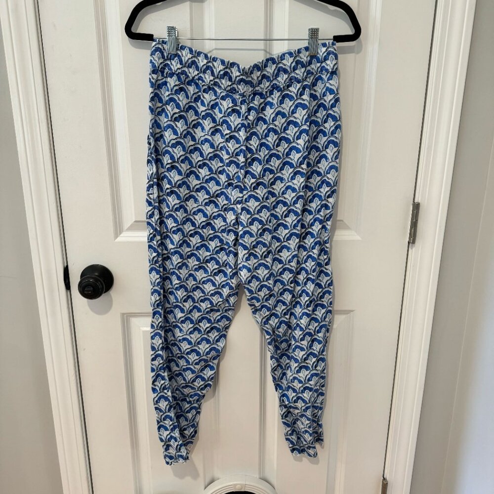 Sigrid Olsen Blue Nautical Pattern Linen Pants - … - image 5